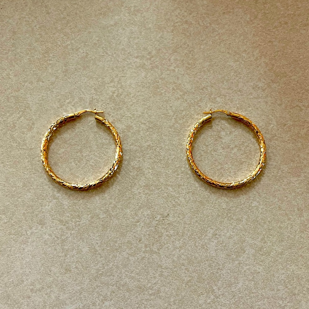 Gold Plated Pattern Hoop Earrings